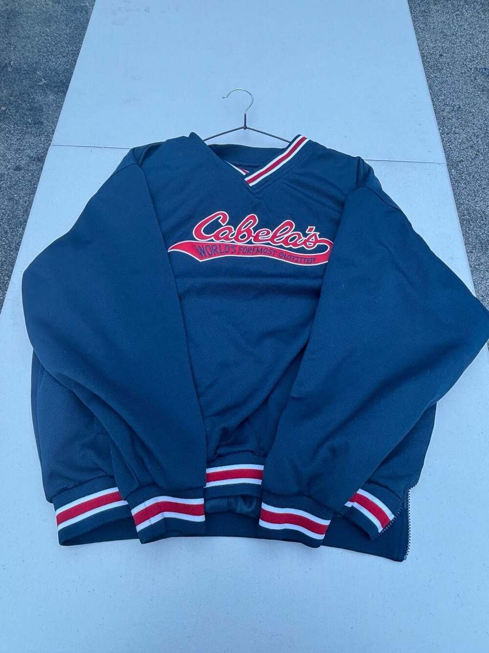 Cabela's Vintage V-Neck Pullover Windbreaker Jacket with Side Zip Large